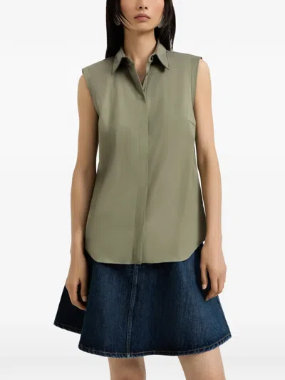 Brunello Cucinelli Poplin Sleeveless Shirt In Green