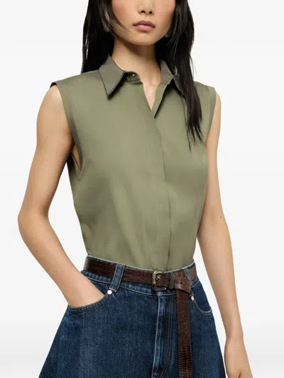 Brunello Cucinelli Poplin Sleeveless Shirt In Green
