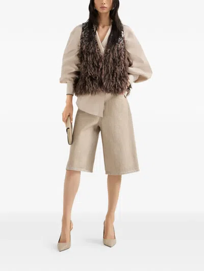 Brunello Cucinelli Stretch Poplin Shirt With Monili In Neutral