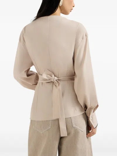 Brunello Cucinelli Stretch Poplin Shirt With Monili In Neutral
