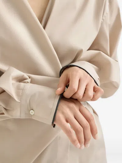 Brunello Cucinelli Stretch Poplin Shirt With Monili In Neutral