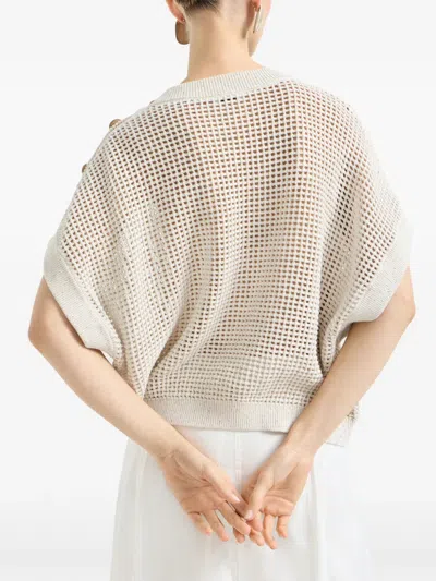 Brunello Cucinelli Buttoned Open-knit Top In Neutral