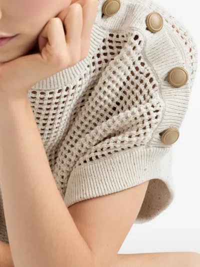 Brunello Cucinelli Buttoned Open-knit Top In Neutral
