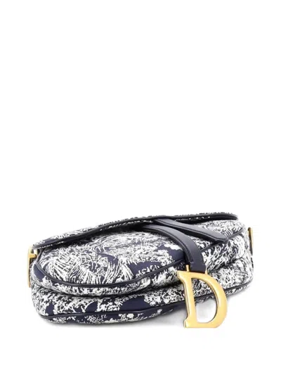 Pre-owned Dior Toile De Jouy Saddle Bag Embroidered Canvas Medium Shoulder Bag In Blue