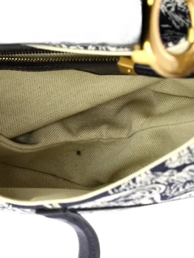 Pre-owned Dior Toile De Jouy Saddle Bag Embroidered Canvas Medium Shoulder Bag In Blue