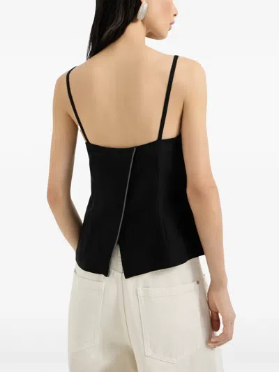 Brunello Cucinelli Fluid Twill Top With Monili In Black