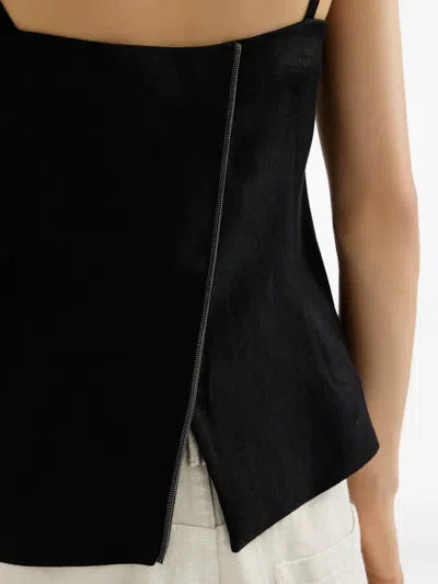 Brunello Cucinelli Fluid Twill Top With Monili In Black