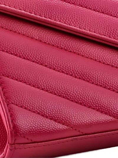 Pre-owned Saint Laurent Classic Monogram Wallet On Chain Matelasse Chevron Leather Medium Crossbody Bag In Pink