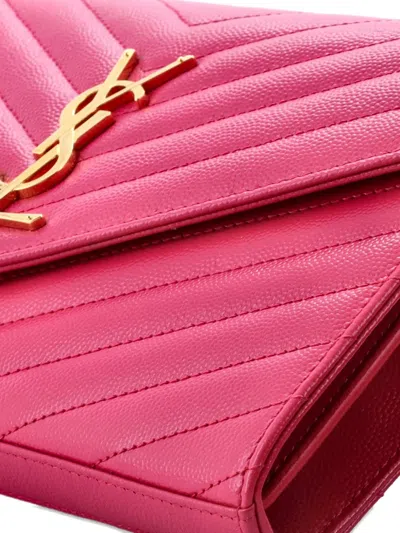 Pre-owned Saint Laurent Classic Monogram Wallet On Chain Matelasse Chevron Leather Medium Crossbody Bag In Pink