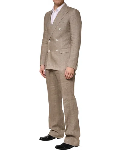Pre-owned Dolce & Gabbana Beige Linen Double Breasted 2 Piece Men Men's Suit () In Sand