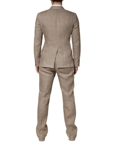 Pre-owned Dolce & Gabbana Beige Linen Double Breasted 2 Piece Men Men's Suit () In Sand