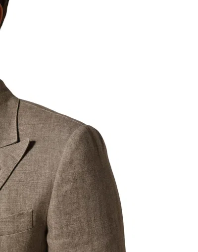 Pre-owned Dolce & Gabbana Beige Linen Double Breasted 2 Piece Men Men's Suit () In Sand