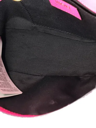 Pre-owned Versace Medusa Icon Chain Flap Bag Quilted Tweed East West Shoulder Bag In Pink