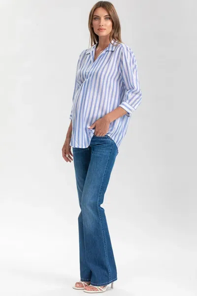 Pietro Brunelli Maternity Long Sleeve Johnny Collar Shirt In Blue
