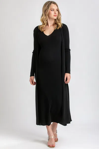 Pietro Brunelli Maternity Maternity Viscose Knit Side Slits Maxi Tulip Cardigan In Black