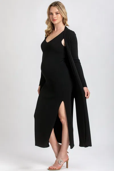 Pietro Brunelli Maternity Maternity Viscose Knit Side Slits Maxi Tulip Cardigan In Black