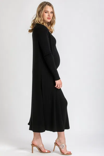 Pietro Brunelli Maternity Maternity Viscose Knit Side Slits Maxi Tulip Cardigan In Black