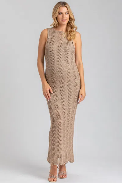 Pietro Brunelli Maternity Maternity Sleeveless Crochet Knit Fitted Maxi Hibiscus Dress In Metal Shining