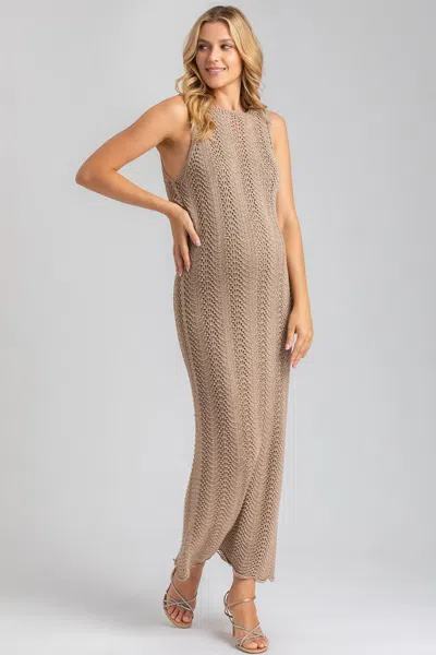 Pietro Brunelli Maternity Maternity Sleeveless Crochet Knit Fitted Maxi Hibiscus Dress In Metal Shining