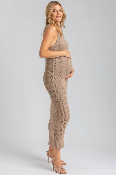 Pietro Brunelli Maternity Maternity Sleeveless Crochet Knit Fitted Maxi Hibiscus Dress In Metal Shining