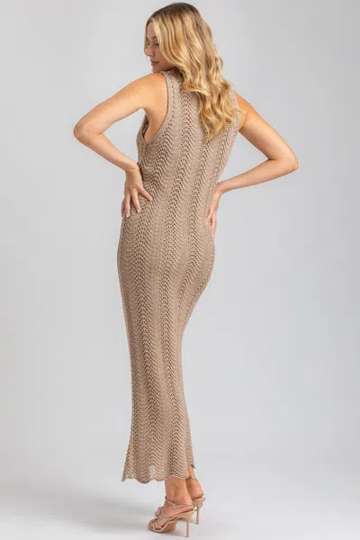 Pietro Brunelli Maternity Maternity Sleeveless Crochet Knit Fitted Maxi Hibiscus Dress In Metal Shining