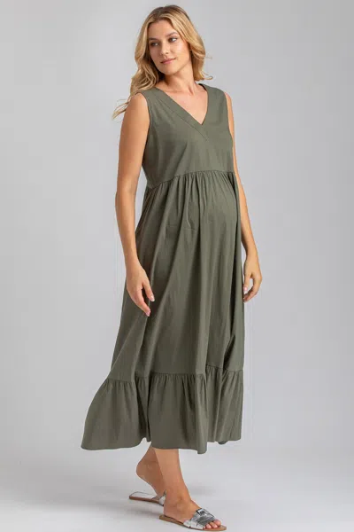 Pietro Brunelli Maternity Maternity V-neck Poplin Waterlily Maxi Dress In Thyme