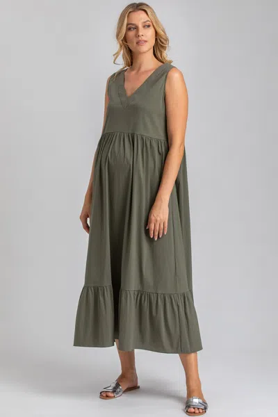 Pietro Brunelli Maternity Maternity V-neck Poplin Waterlily Maxi Dress In Thyme