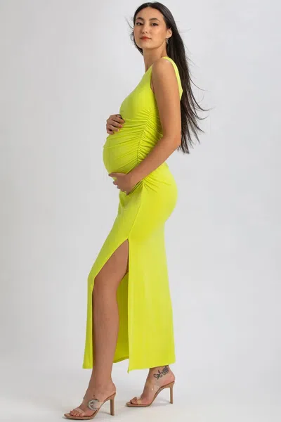 Pietro Brunelli Maternity Maternity Sleeveless Side-ruched Blossom Maxi Split Dress In Lime