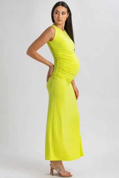 Pietro Brunelli Maternity Maternity Sleeveless Side-ruched Blossom Maxi Split Dress In Lime