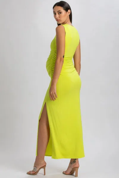 Pietro Brunelli Maternity Maternity Sleeveless Side-ruched Blossom Maxi Split Dress In Lime
