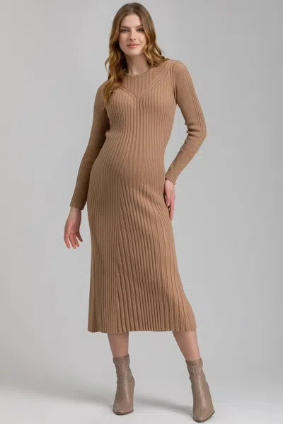 Pietro Brunelli Maternity Gemma | Camel Long Sleeve Maternity Dress In Gold