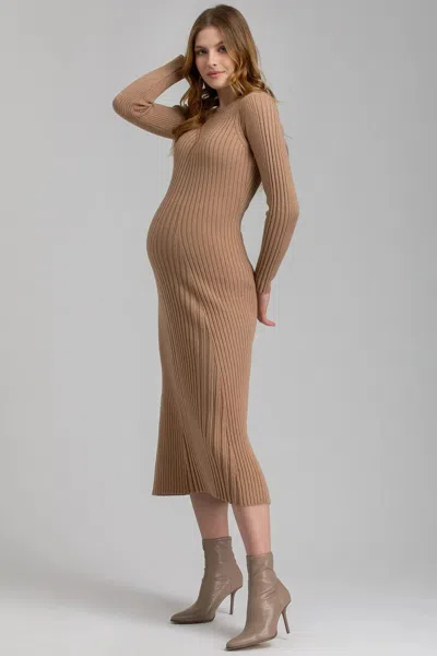 Pietro Brunelli Maternity Gemma | Camel Long Sleeve Maternity Dress In Gold