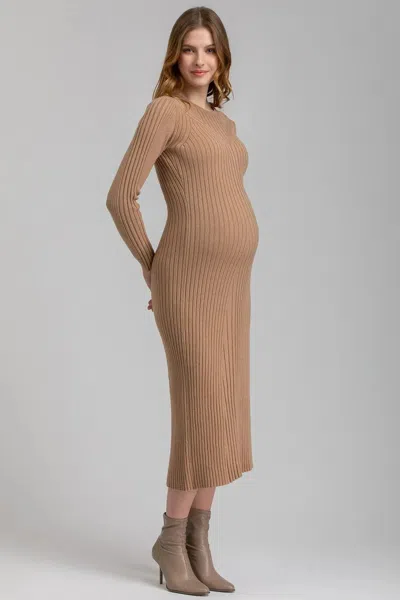 Pietro Brunelli Maternity Gemma | Camel Long Sleeve Maternity Dress In Gold