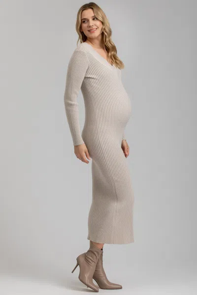 Pietro Brunelli Maternity Cara | Maternity Dress In Beige With V-neck In Gold