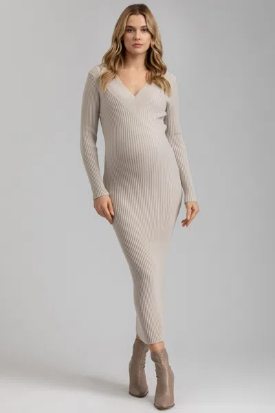 Pietro Brunelli Maternity Cara | Maternity Dress In Beige With V-neck In Gold