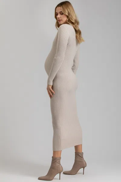 Pietro Brunelli Maternity Cara | Maternity Dress In Beige With V-neck In Gold