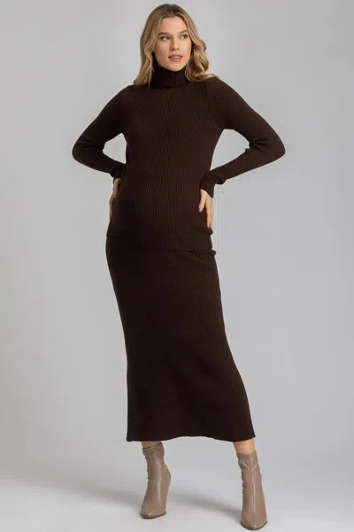 Pietro Brunelli Maternity Aurora | Brown Ribbed Maternity Turtleneck