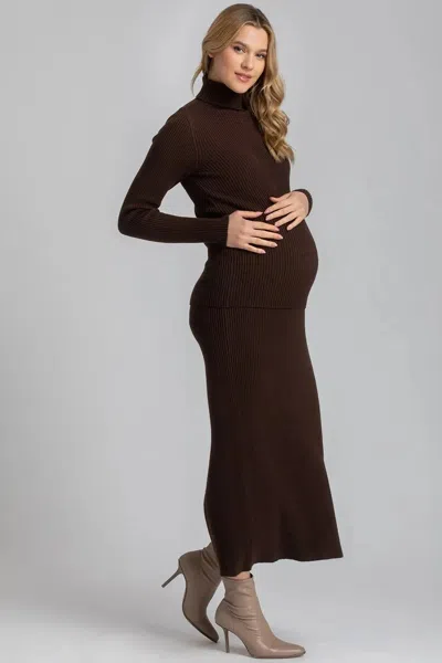 Pietro Brunelli Maternity Aurora | Brown Ribbed Maternity Turtleneck