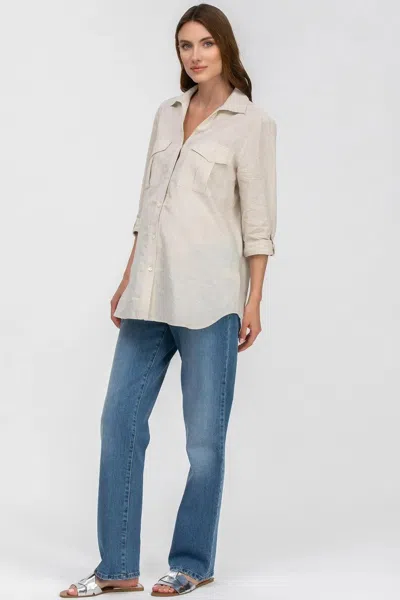 Pietro Brunelli Maternity Safari Linen & Cotton Button-up Maternity Shirt In Sand
