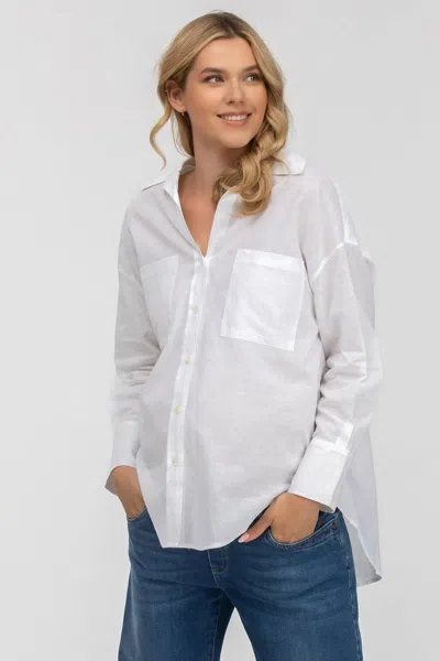 Pietro Brunelli Maternity Sophia Pocket | Oversized White Linen Maternity Shirt With Front Pockets