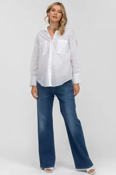 Pietro Brunelli Maternity Sophia Pocket | Oversized White Linen Maternity Shirt With Front Pockets