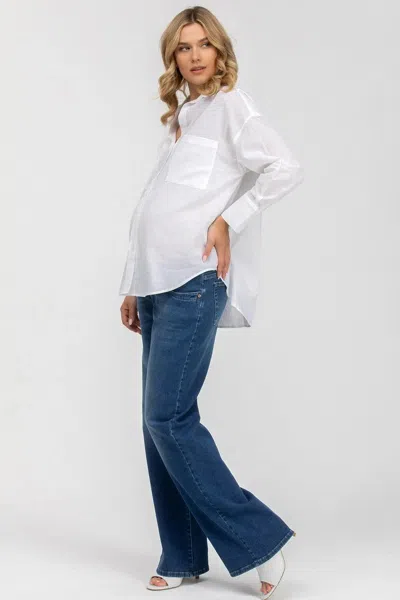 Pietro Brunelli Maternity Sophia Pocket | Oversized White Linen Maternity Shirt With Front Pockets