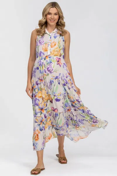 Pietro Brunelli Maternity Clara Qa30 | Sleeveless Printed Maxi Maternity Dress In Purple