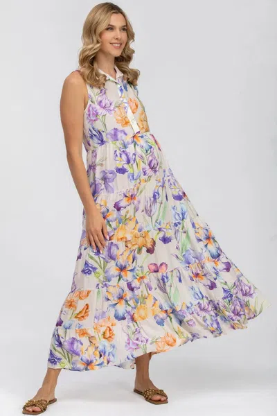 Pietro Brunelli Maternity Clara Qa30 | Sleeveless Printed Maxi Maternity Dress In Purple