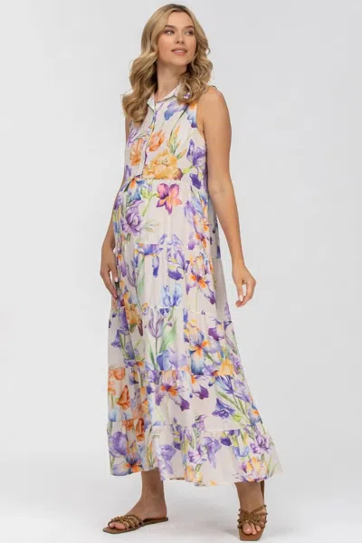Pietro Brunelli Maternity Clara Qa30 | Sleeveless Printed Maxi Maternity Dress In Purple