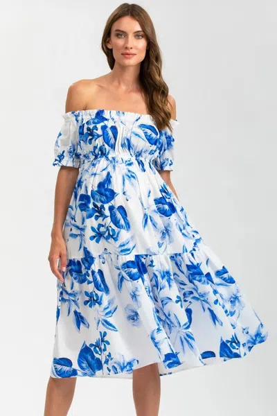 Pietro Brunelli Maternity Lola Q168 | Printed Off-the-shoulder Maternity Dress In Blue