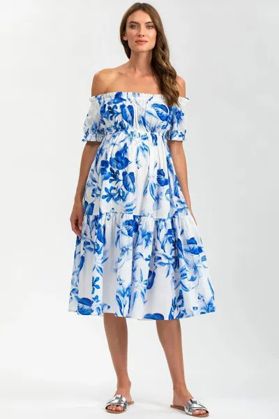 Pietro Brunelli Maternity Lola Q168 | Printed Off-the-shoulder Maternity Dress In Blue