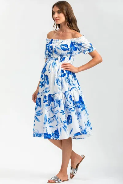 Pietro Brunelli Maternity Lola Q168 | Printed Off-the-shoulder Maternity Dress In Blue