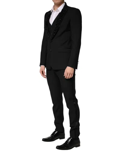 Pre-owned Dolce & Gabbana Black Wool Single Breasted 3 Piece Men Men's Suit ()