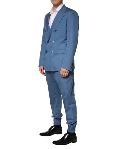 Pre-owned Dolce & Gabbana Blue Cotton Double Breasted 2 Piece  Men's Suit ()